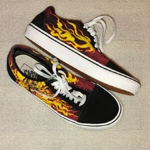 Vans Black and Yellow Flame Sneakers For Men Or Women